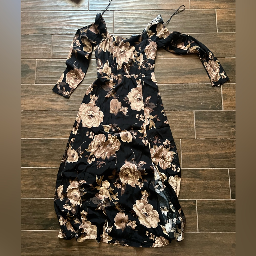 Elegant Floral Black Dress